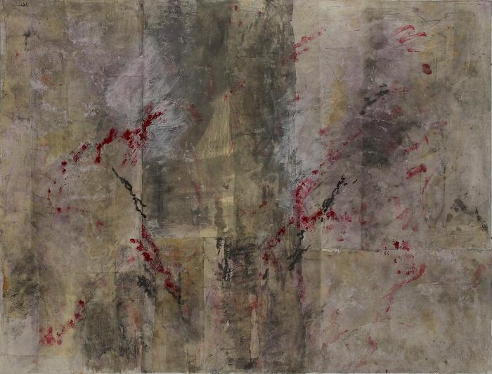 Terre 9 2006, inks, pigment, acrylic, Japanese paper, laid down on canvas, 116x 89 cm. 